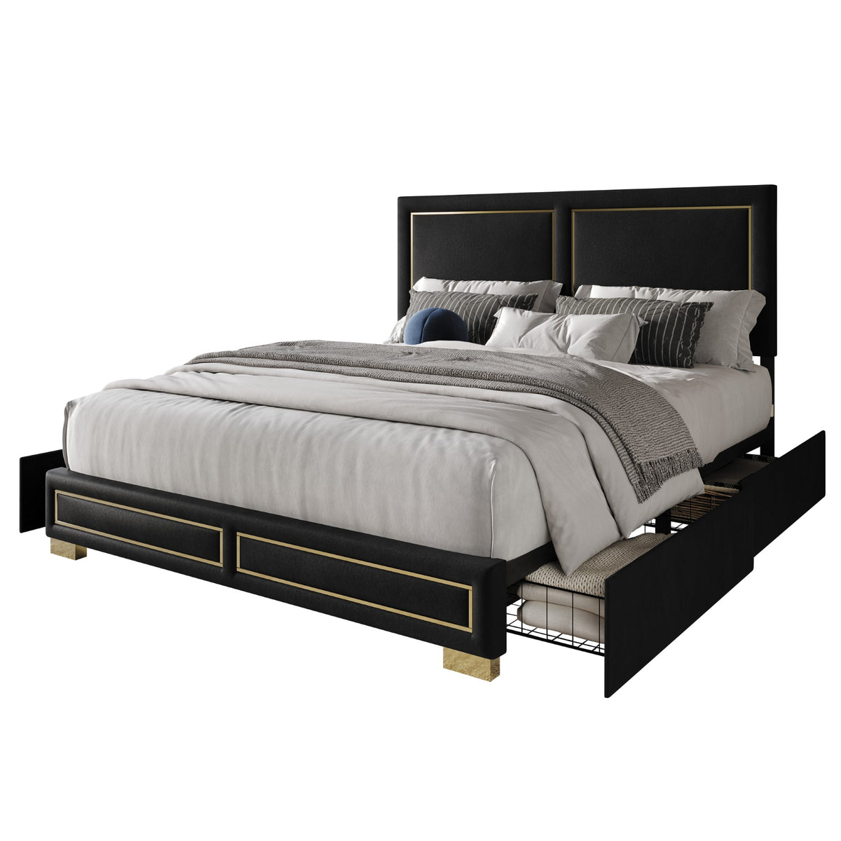 Home Design Jasper Upholstered Storage Platform Bed Frame