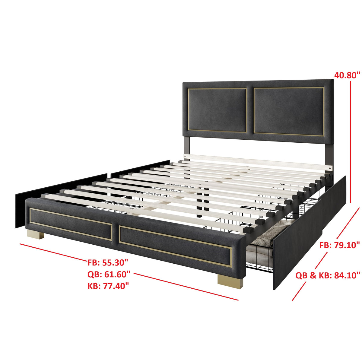 Home Design Jasper Upholstered Storage Platform Bed Frame