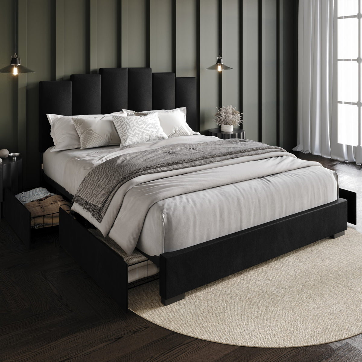 Home Design Yuma Upholstered Storage Platform Bed Frame