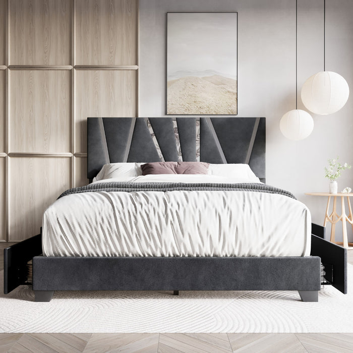 Home Design Hanover Upholstered Storage Platform Bed Frame