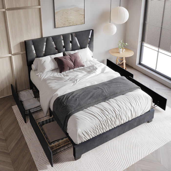 Home Design Hanover Upholstered Storage Platform Bed Frame