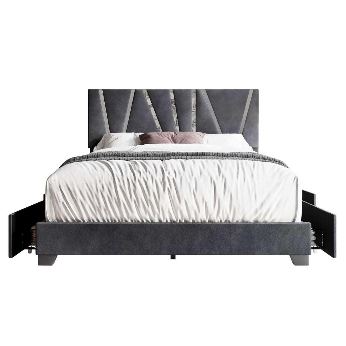 Home Design Hanover Upholstered Storage Platform Bed Frame