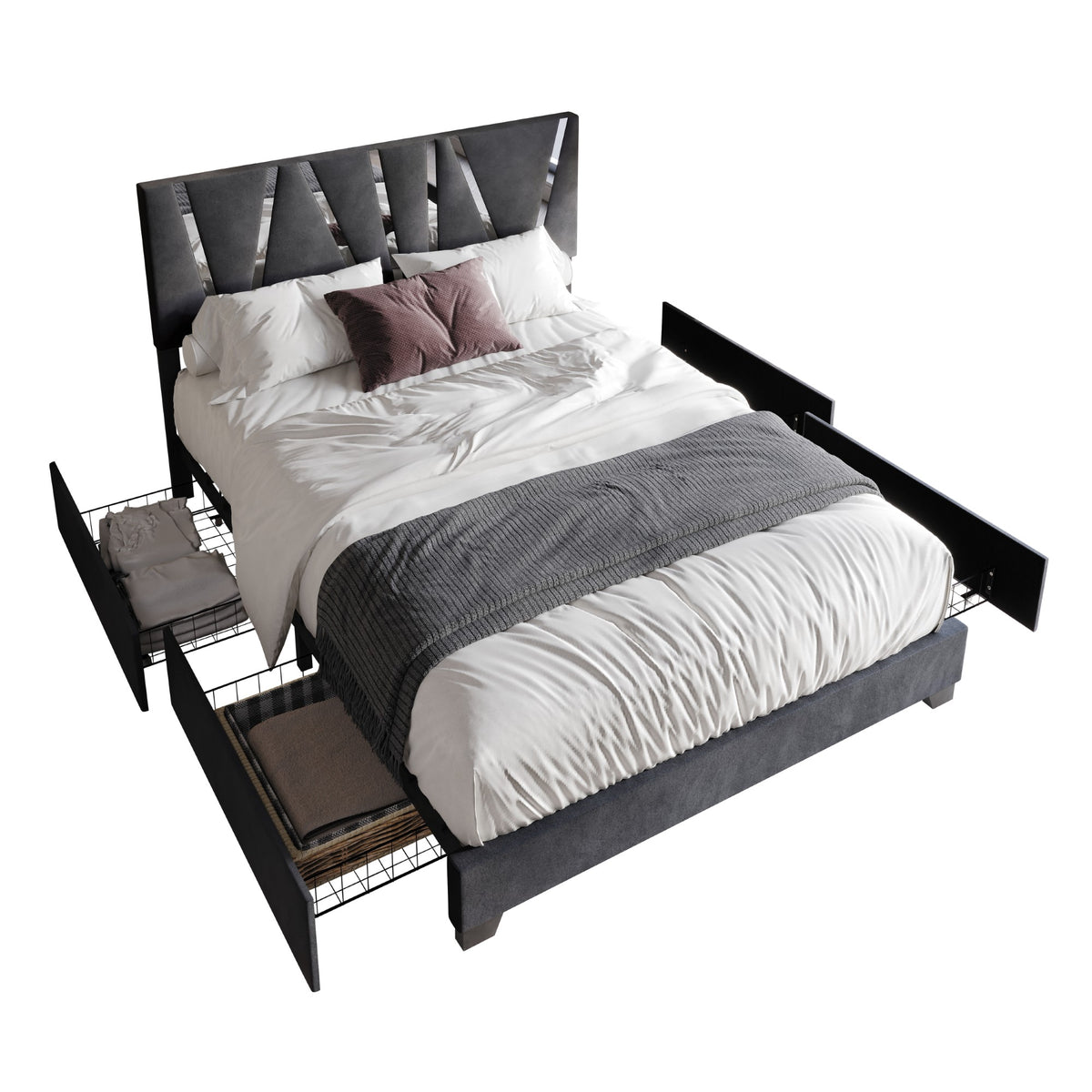 Home Design Hanover Upholstered Storage Platform Bed Frame