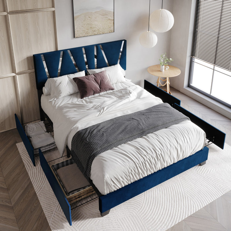 Home Design Hanover Upholstered Storage Platform Bed Frame