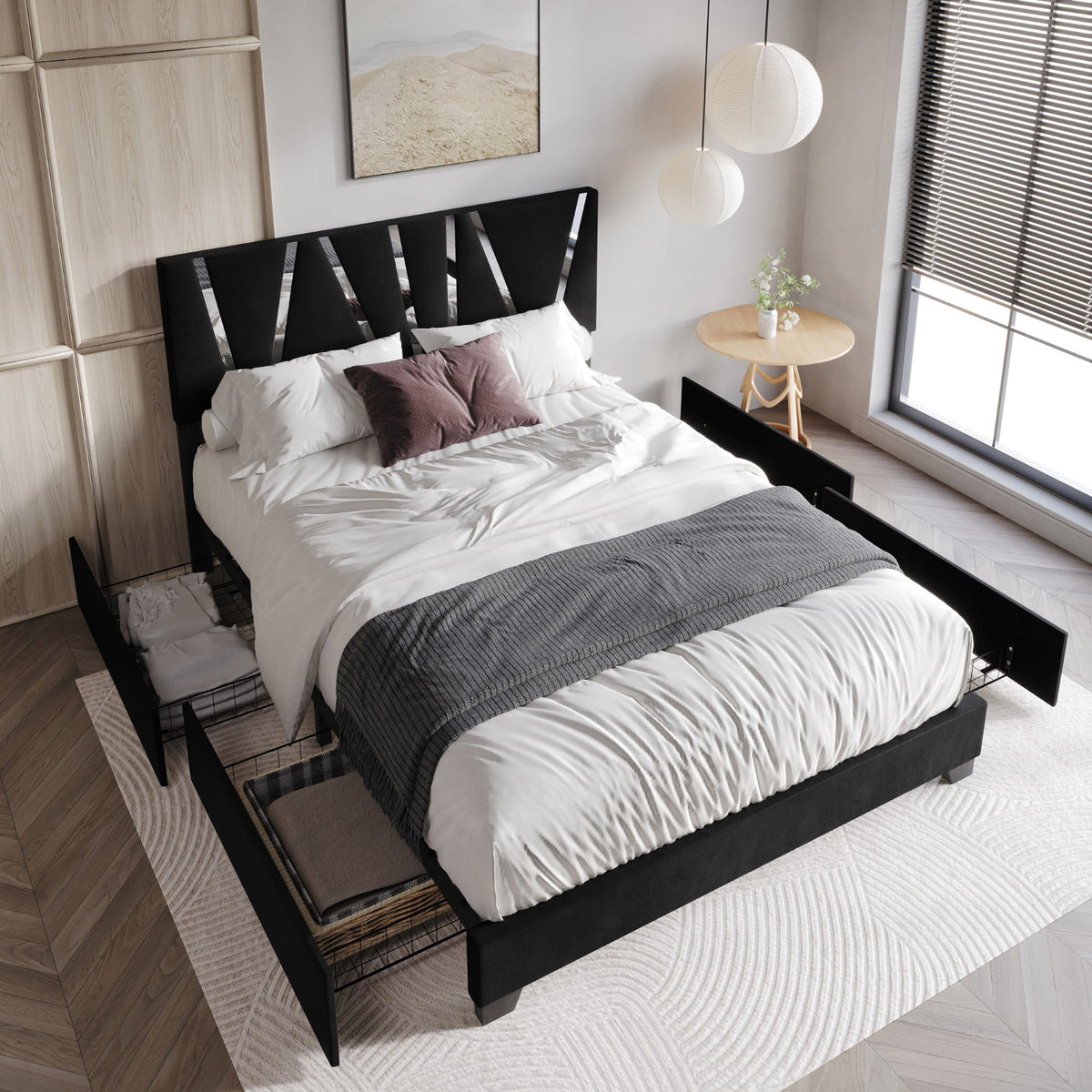 Home Design Hanover Upholstered Storage Platform Bed Frame