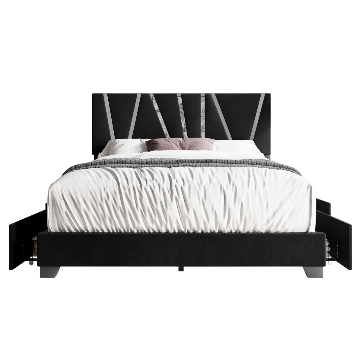 Home Design Hanover Upholstered Storage Platform Bed Frame
