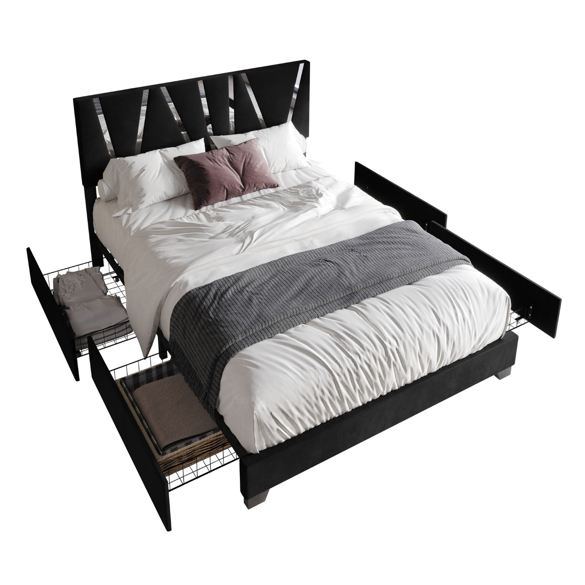 Home Design Hanover Upholstered Storage Platform Bed Frame