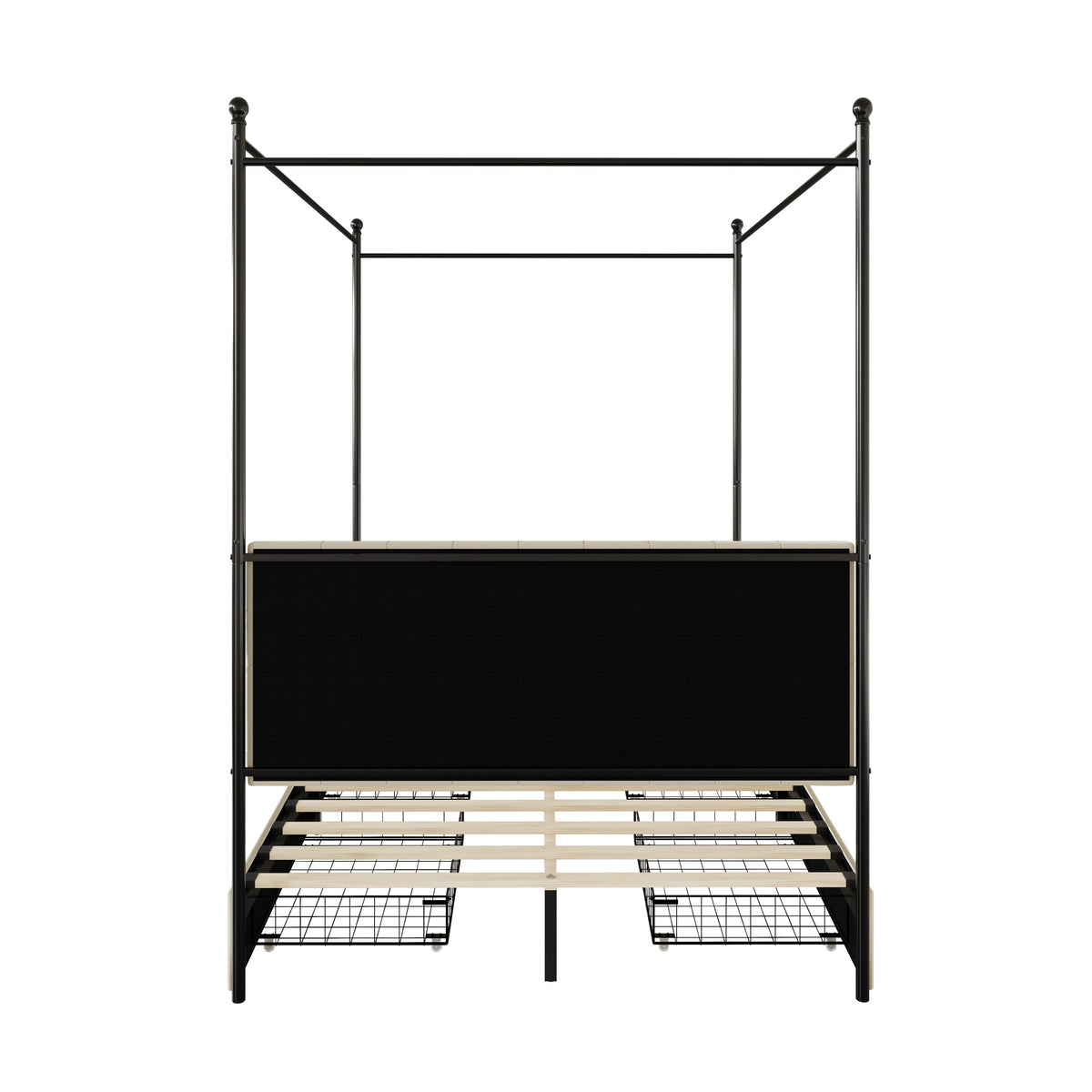 Home Design Harlan Upholstered Metal Storage Canopy Bed Frame, Beige