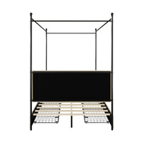Home Design Harlan Upholstered Metal Storage Canopy Bed Frame, Beige