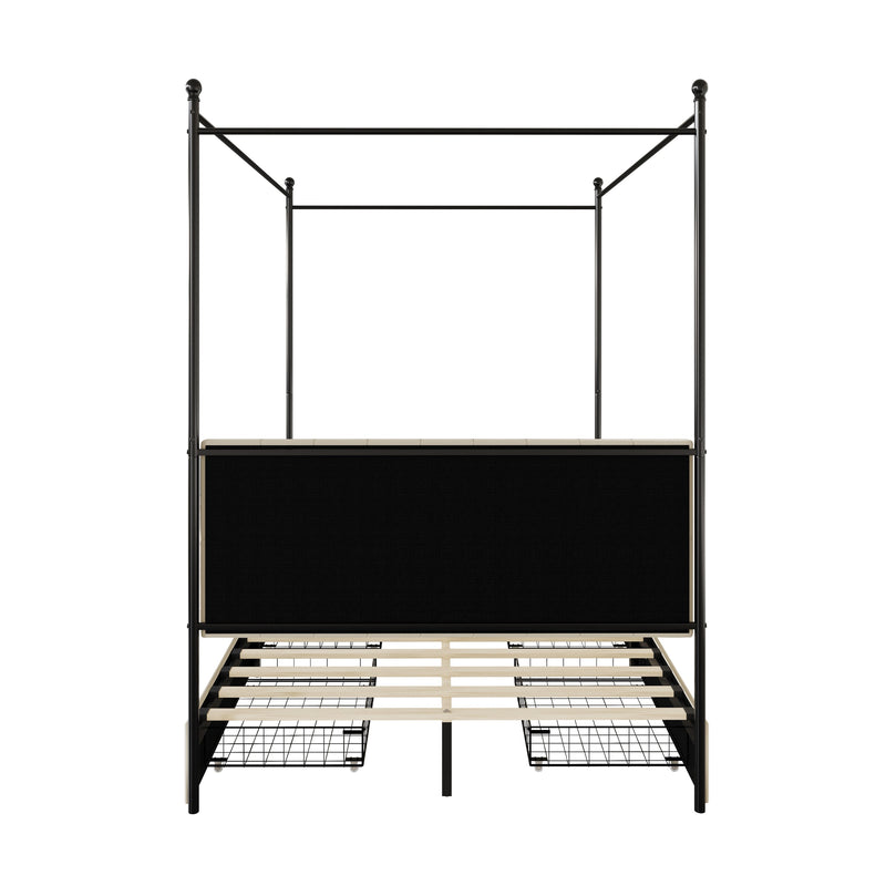 Home Design Harlan Upholstered Metal Storage Canopy Bed Frame, Beige