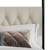 Home Design Harlan Upholstered Metal Storage Canopy Bed Frame, Beige