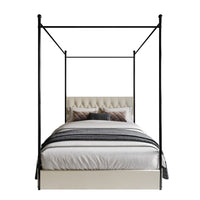 Home Design Harlan Upholstered Metal Storage Canopy Bed Frame, Beige