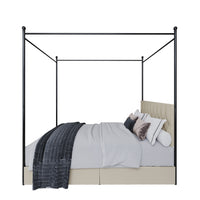 Home Design Harlan Upholstered Metal Storage Canopy Bed Frame, Beige