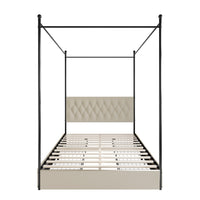 Home Design Harlan Upholstered Metal Storage Canopy Bed Frame, Beige