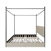 Home Design Harlan Upholstered Metal Storage Canopy Bed Frame, Beige