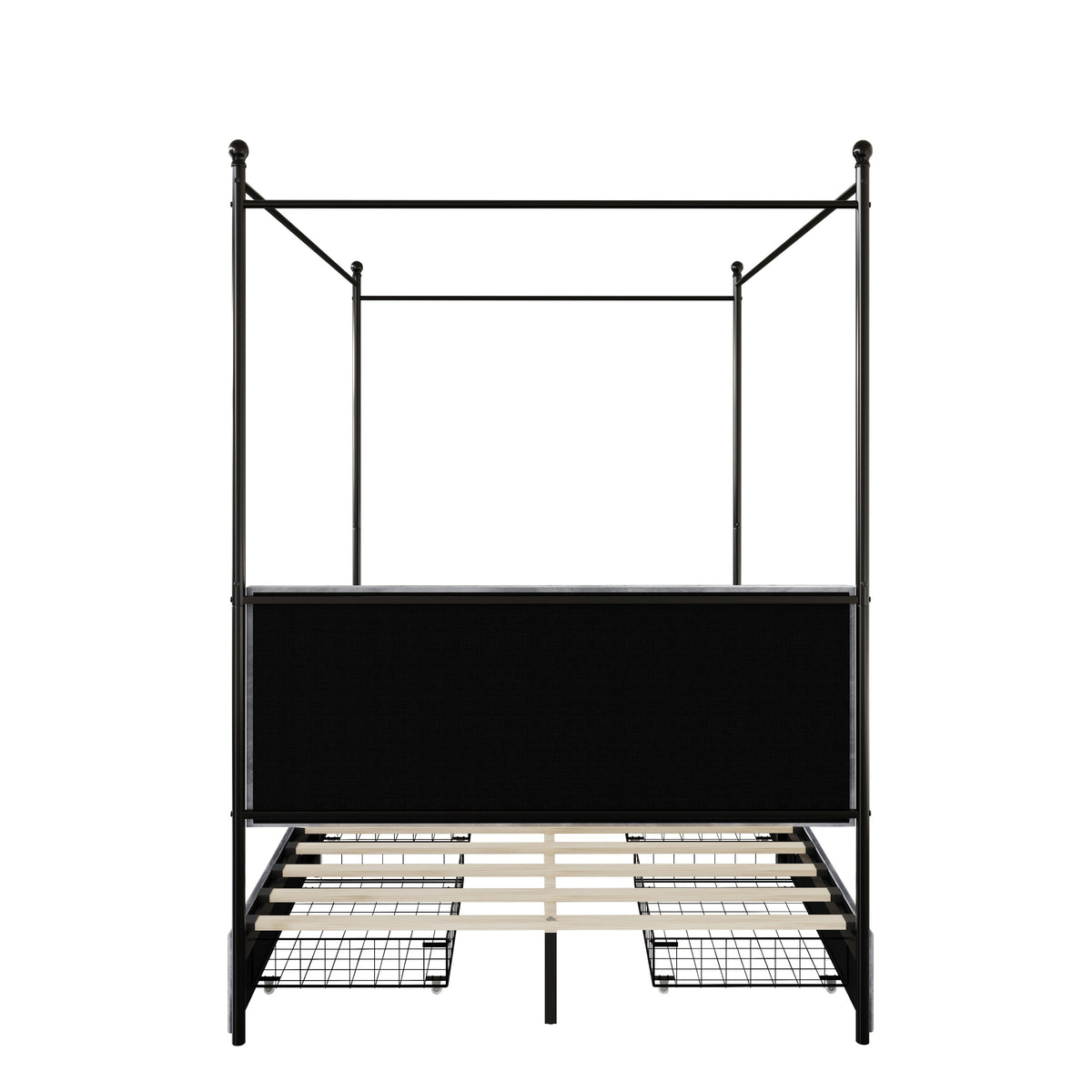 Home Design Hobart Upholstered Metal Storage Canopy Bed Frame, Silver Gray
