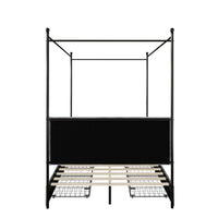 Home Design Hobart Upholstered Metal Storage Canopy Bed Frame, Silver Gray