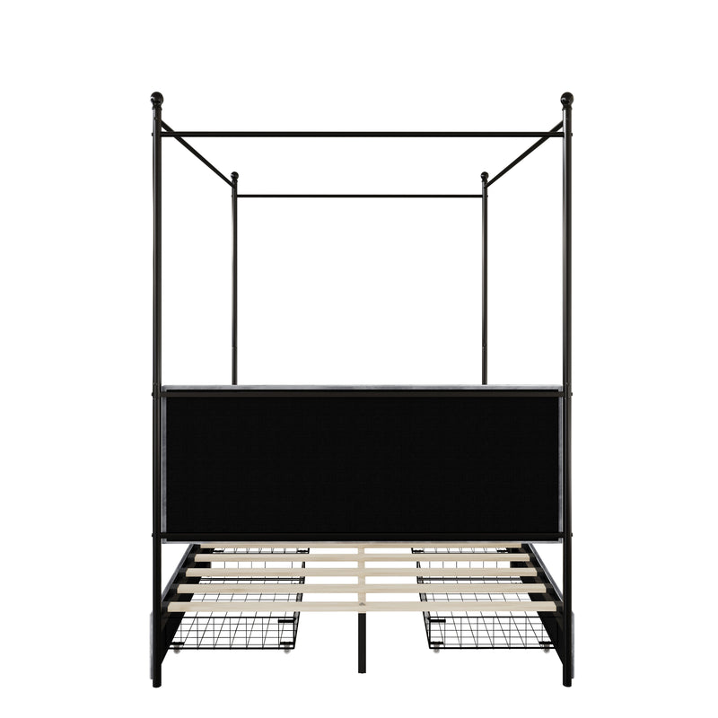 Home Design Hobart Upholstered Metal Storage Canopy Bed Frame, Silver Gray