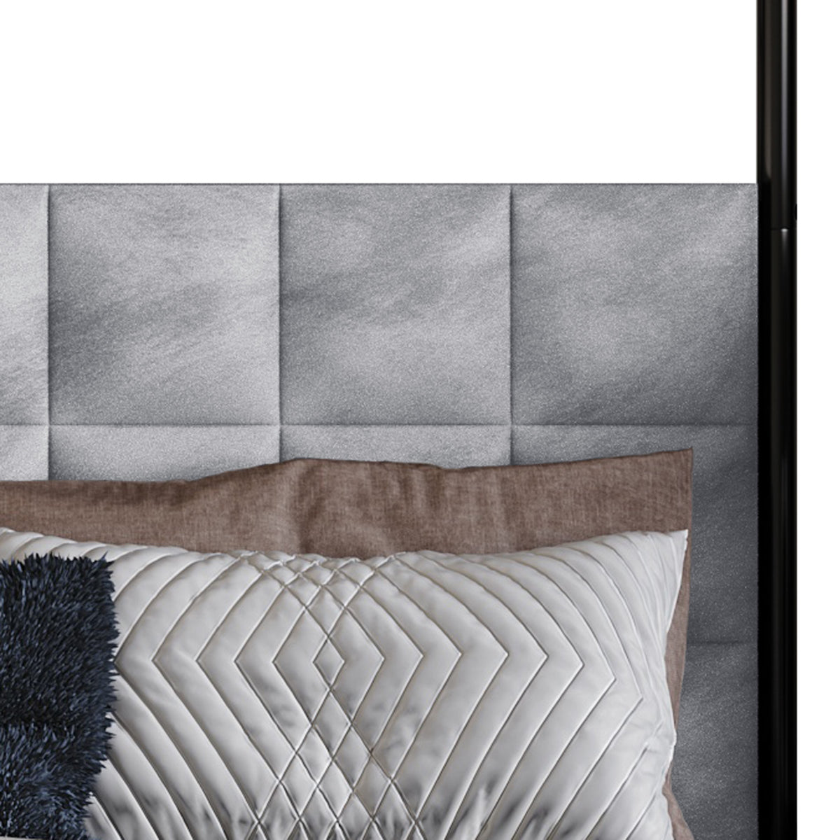 Home Design Hobart Upholstered Metal Storage Canopy Bed Frame, Silver Gray