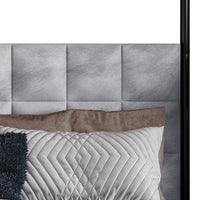 Home Design Hobart Upholstered Metal Storage Canopy Bed Frame, Silver Gray