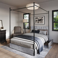 Home Design Hobart Upholstered Metal Storage Canopy Bed Frame, Silver Gray