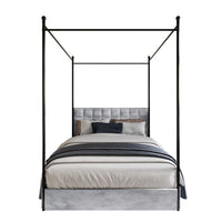 Home Design Hobart Upholstered Metal Storage Canopy Bed Frame, Silver Gray
