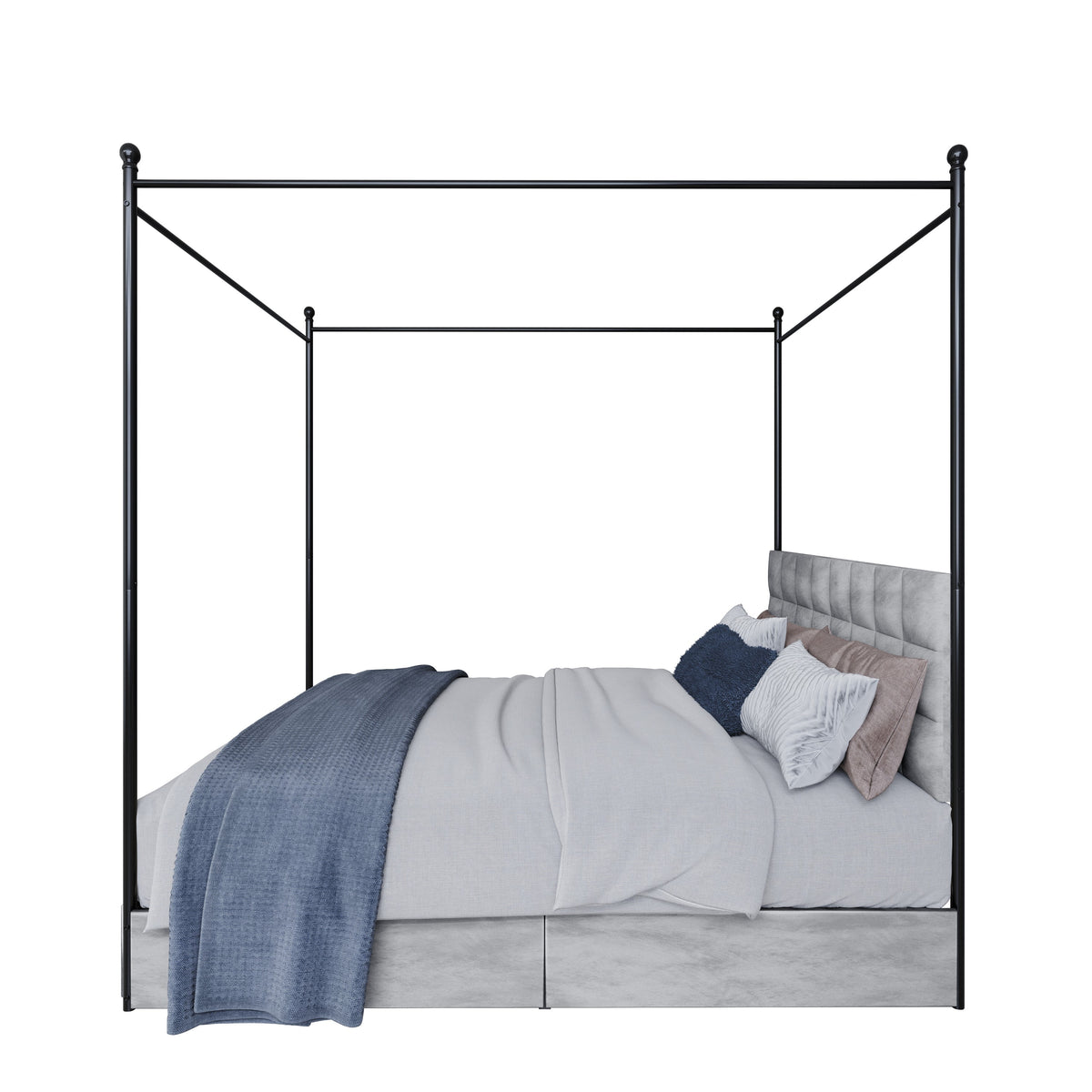 Home Design Hobart Upholstered Metal Storage Canopy Bed Frame, Silver Gray