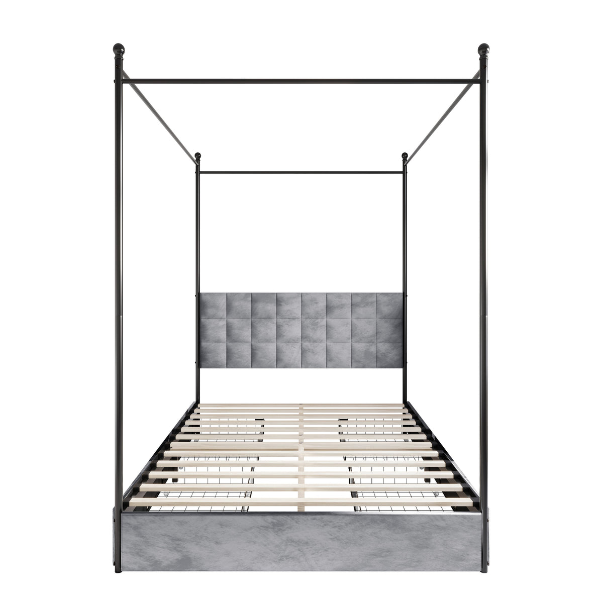 Home Design Hobart Upholstered Metal Storage Canopy Bed Frame, Silver Gray