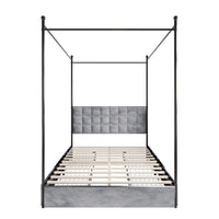 Home Design Hobart Upholstered Metal Storage Canopy Bed Frame, Silver Gray