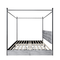 Home Design Hobart Upholstered Metal Storage Canopy Bed Frame, Silver Gray