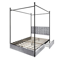 Home Design Hobart Upholstered Metal Storage Canopy Bed Frame, Silver Gray