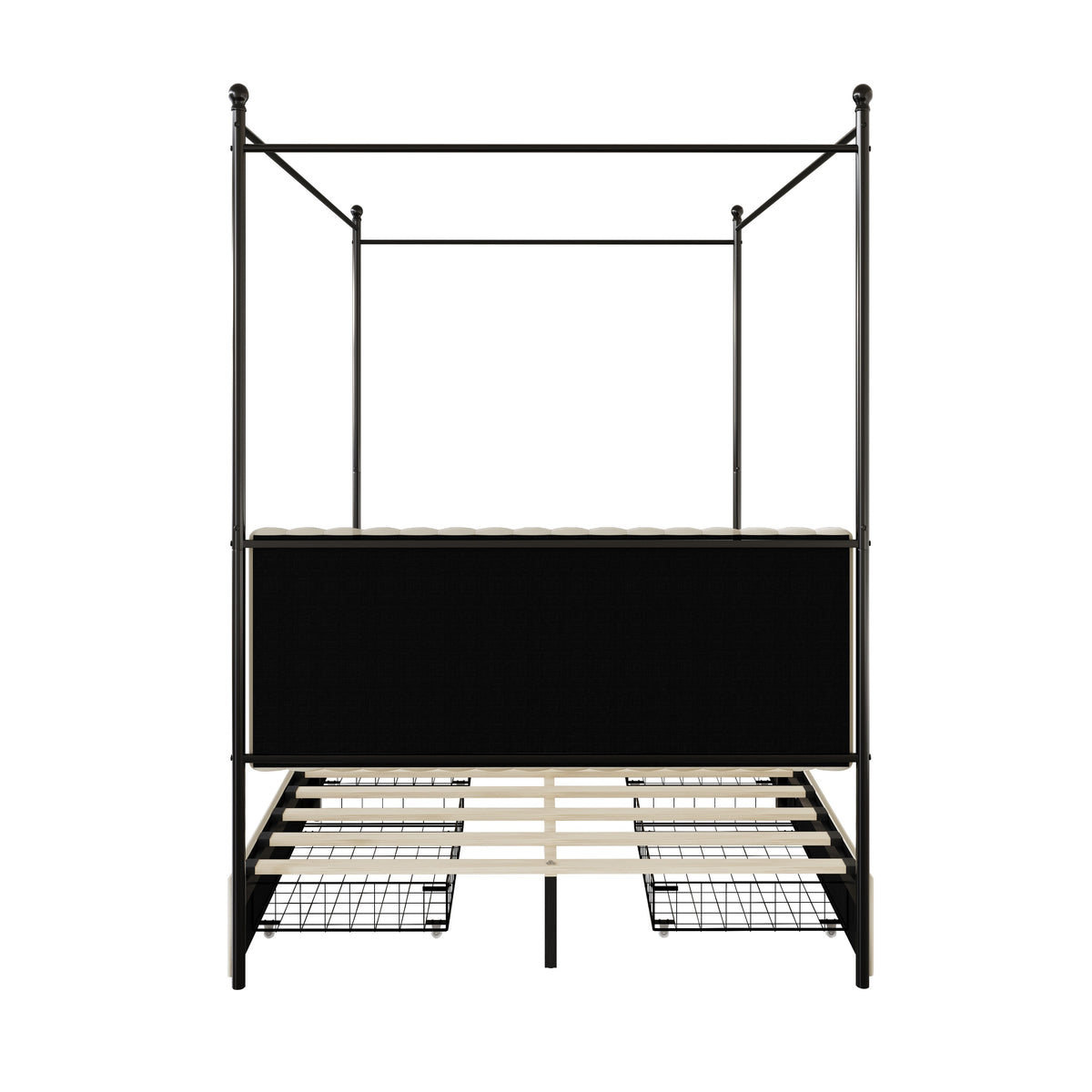 Home Design Passaic Upholstered Metal Storage Canopy Bed Frame for Adult, Beige
