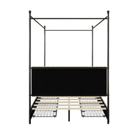 Home Design Passaic Upholstered Metal Storage Canopy Bed Frame for Adult, Beige