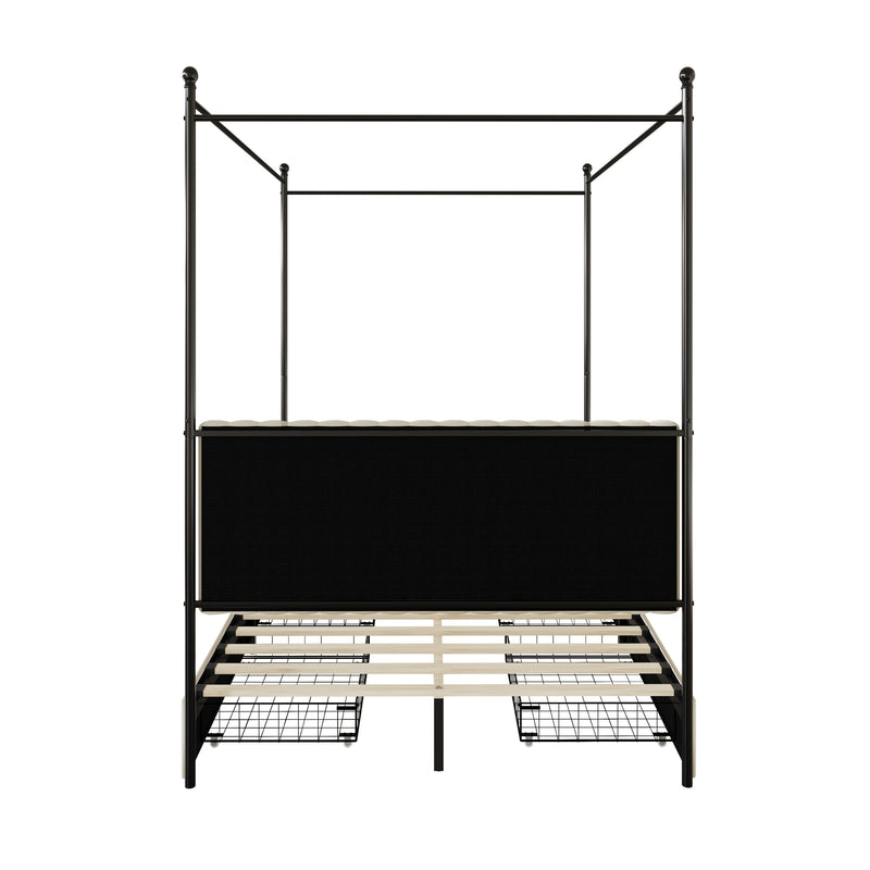 Home Design Passaic Upholstered Metal Storage Canopy Bed Frame for Adult, Beige
