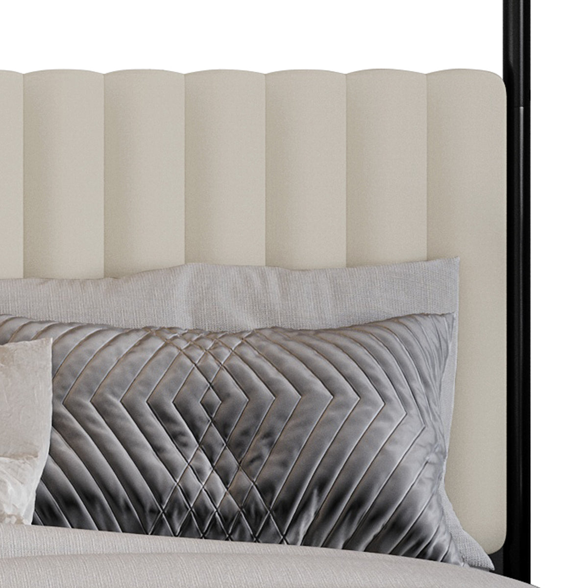 Home Design Passaic Upholstered Metal Storage Canopy Bed Frame for Adult, Beige