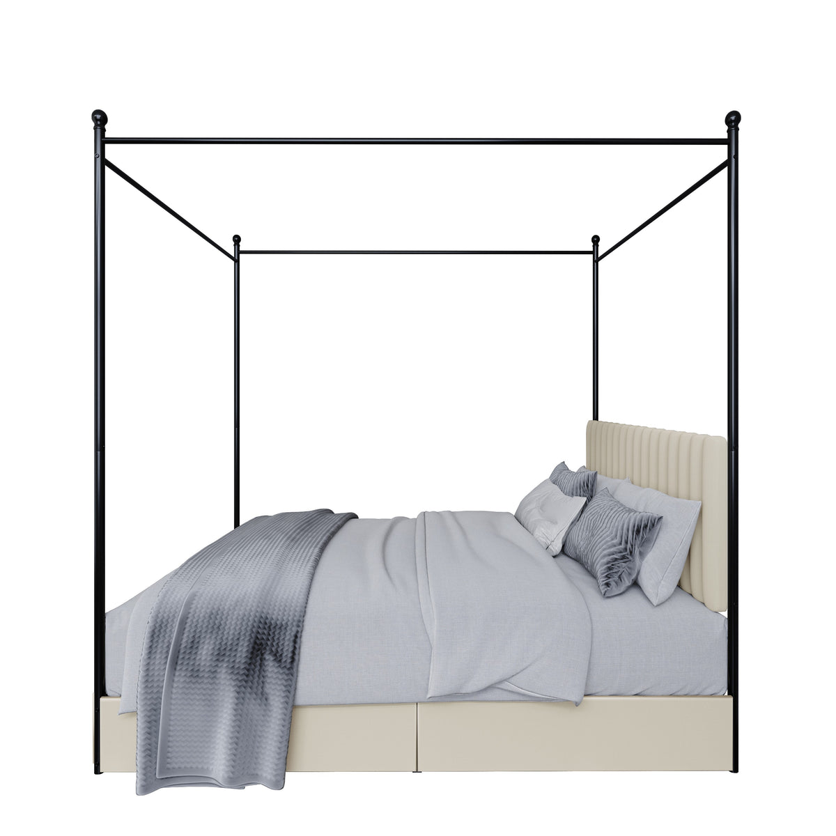 Home Design Passaic Upholstered Metal Storage Canopy Bed Frame for Adult, Beige