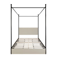 Home Design Passaic Upholstered Metal Storage Canopy Bed Frame for Adult, Beige