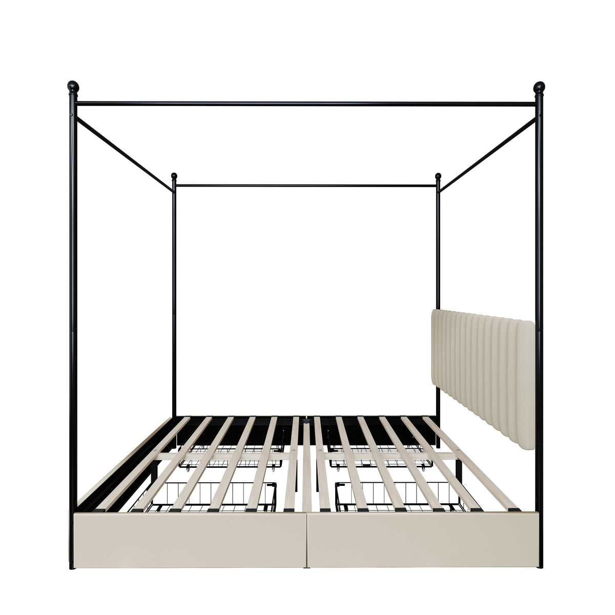 Home Design Passaic Upholstered Metal Storage Canopy Bed Frame for Adult, Beige