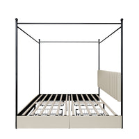 Home Design Passaic Upholstered Metal Storage Canopy Bed Frame for Adult, Beige
