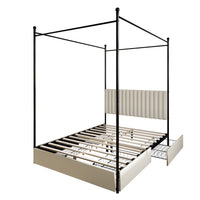Home Design Passaic Upholstered Metal Storage Canopy Bed Frame for Adult, Beige