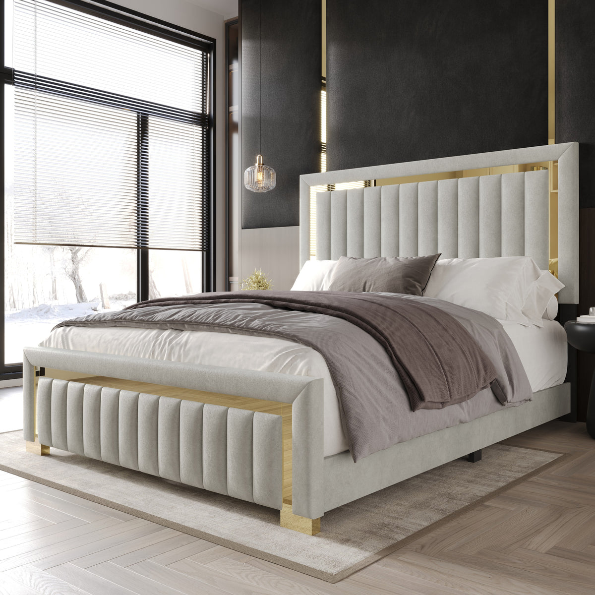 Home Design Olathe Upholstered Panel Bed Frame