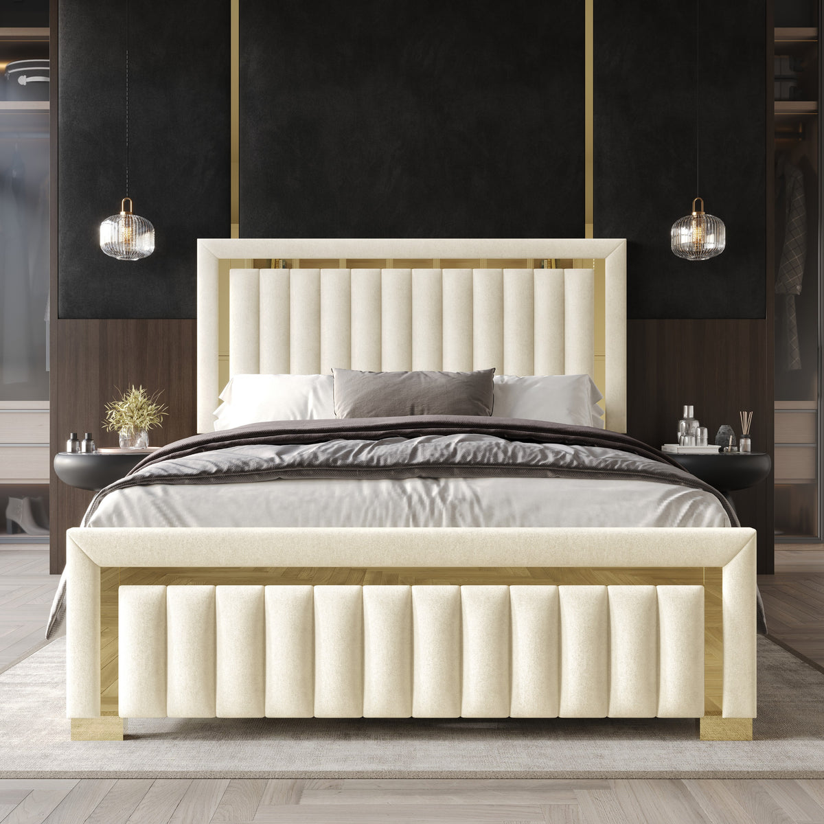 Home Design Olathe Upholstered Panel Bed Frame
