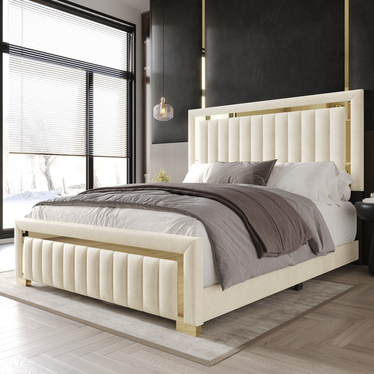 Home Design Olathe Upholstered Panel Bed Frame