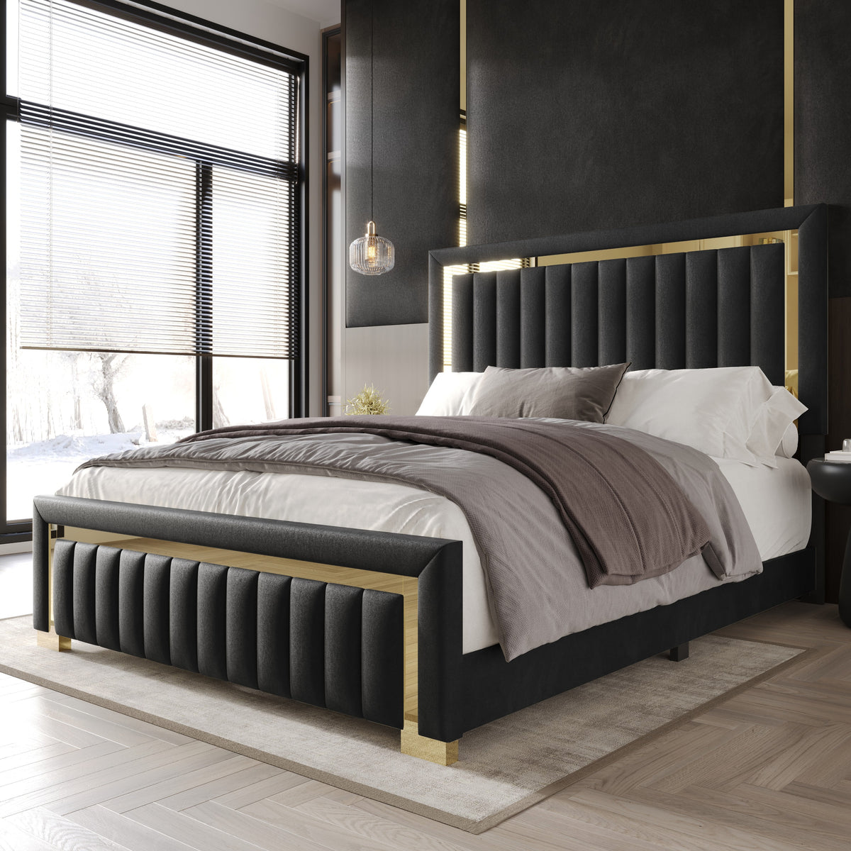 Home Design Olathe Upholstered Panel Bed Frame