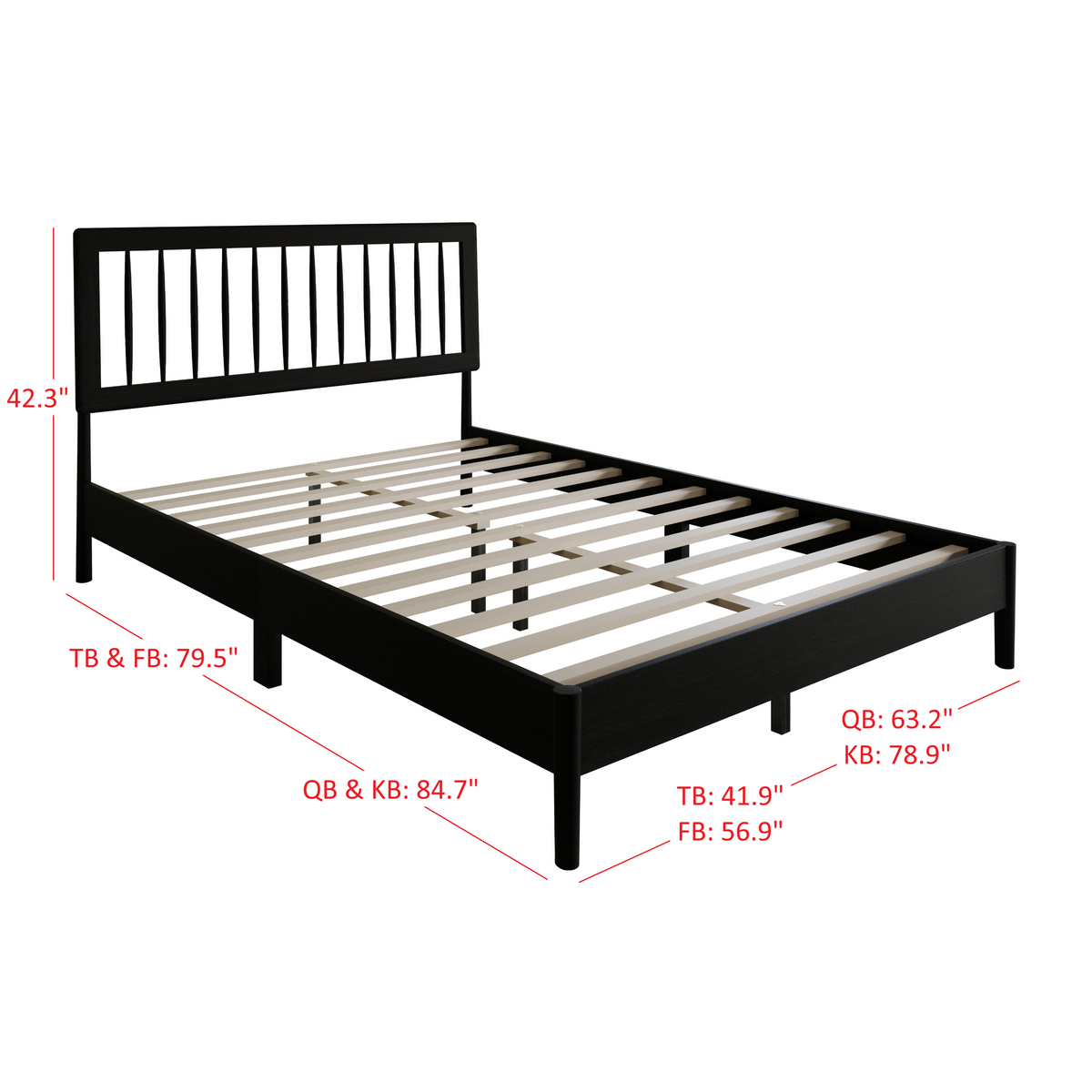 Home Design Galena Wood Platform Bed Frame for Adult, Black