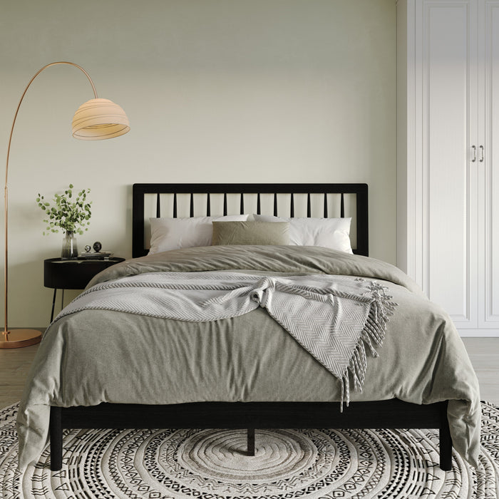 Home Design Galena Wood Platform Bed Frame for Adult, Black
