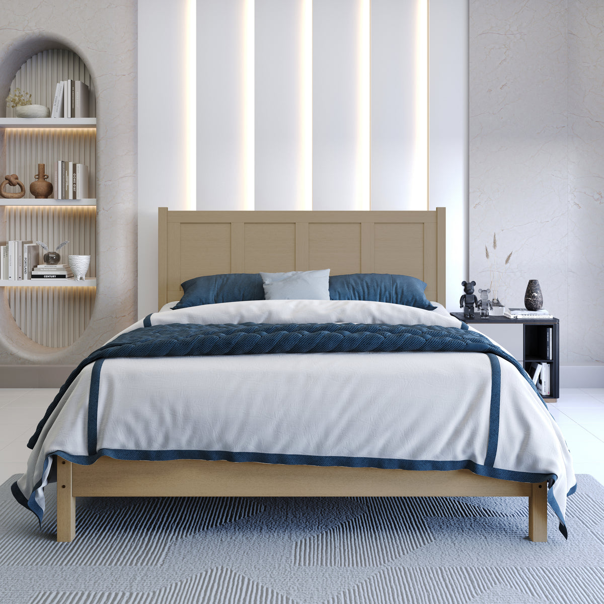Home Design Rogers Solid Wood Platform Bed Frame with Panel Headboard, No Box Spring Needed, Sturdy& Durable