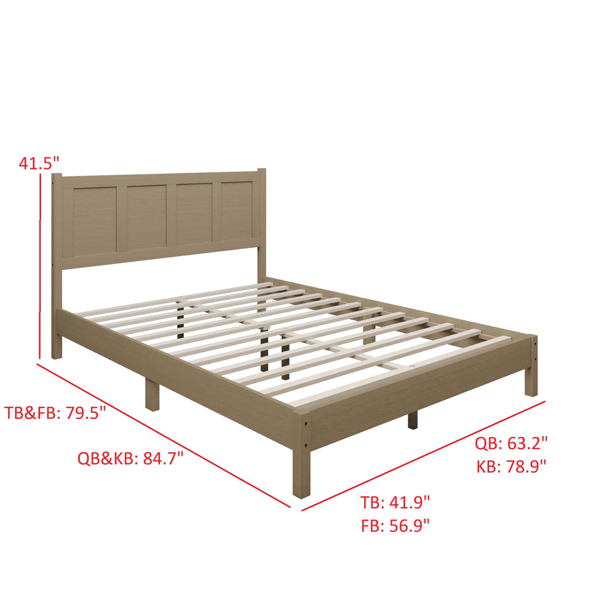 Home Design Rogers Solid Wood Platform Bed Frame with Panel Headboard, No Box Spring Needed, Sturdy& Durable