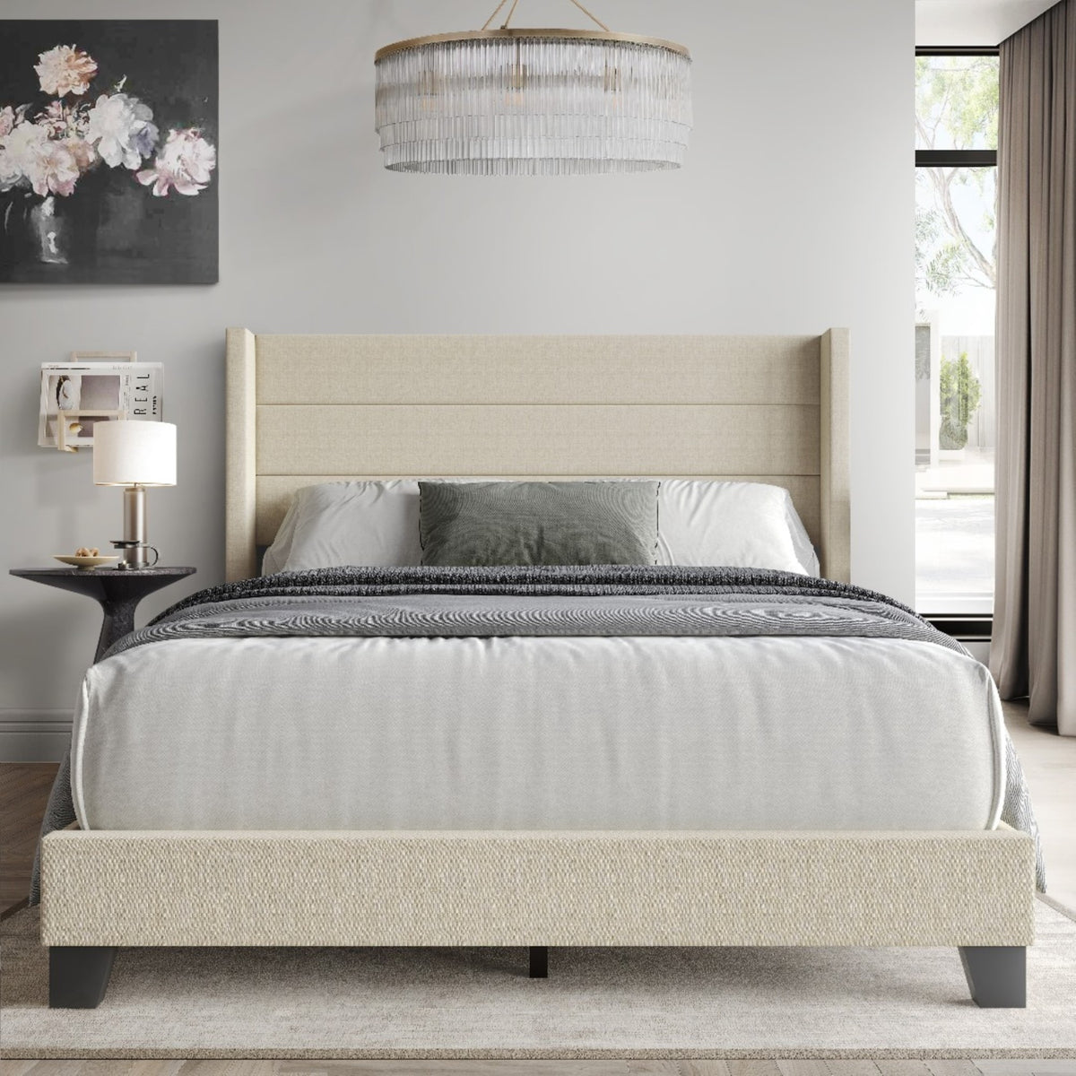 Home Design Niles Upholstered Panel Bed Frame