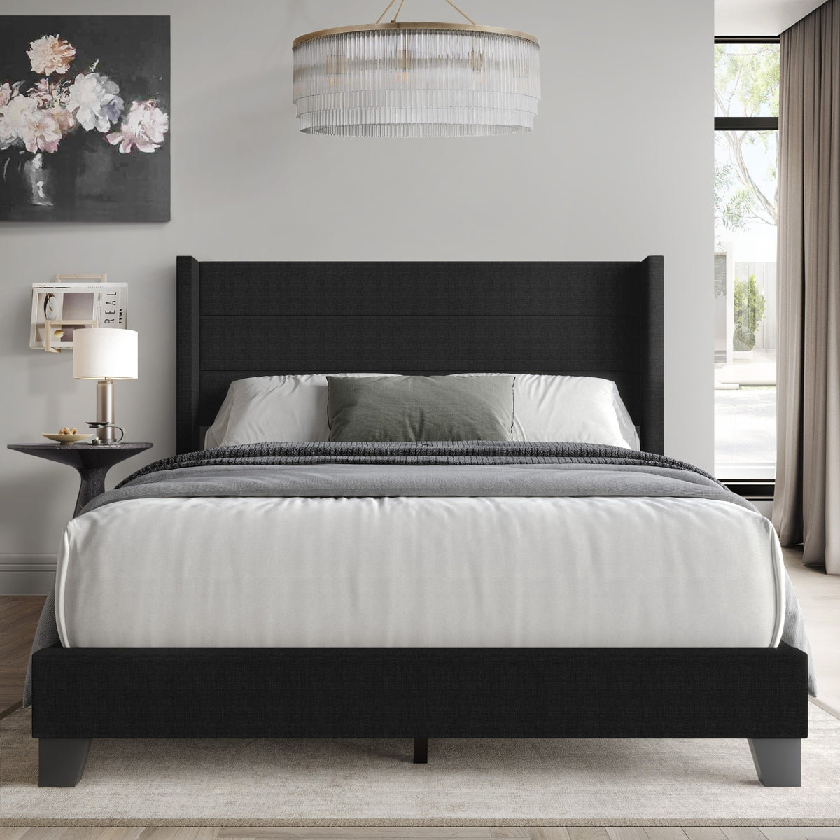 Home Design Niles Upholstered Panel Bed Frame